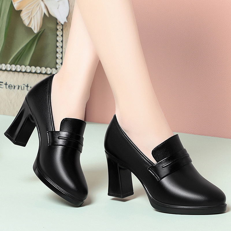 Small High Heel Slim Women's Shoes Elegant All-match Style High Quality Soft-face Fashion Single-layer Shoes Deep Mouth Leather Shoes Women
