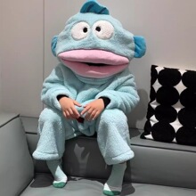儿童汉顿丑鱼连体睡衣女珊瑚绒加厚大嘴鱼睡衣秋冬季卡通搞怪睡袍
