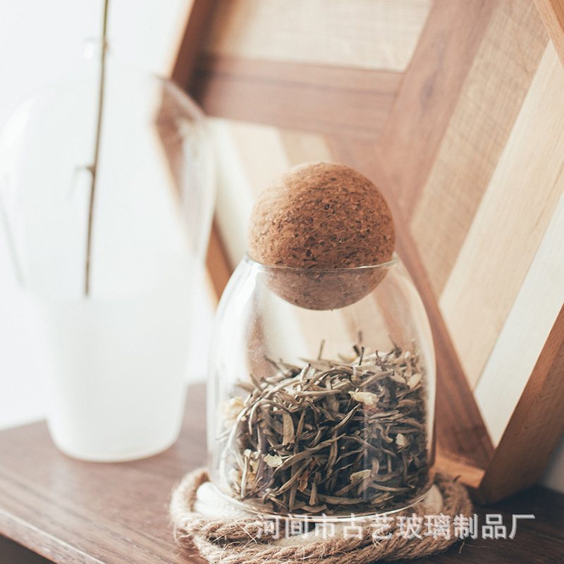 Granos al por mayor tarro de vidrio tarro de almacenamiento de vidrio tarro de té sellado corcho tarro de vidrio granos de café tarro de almacenamiento de frutas secas