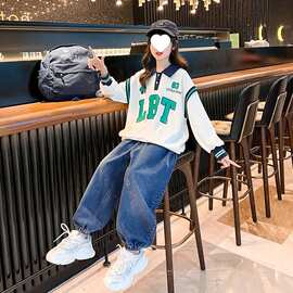 女童休闲套装洋气牛仔裤秋装中大童新款外穿时髦早秋卫衣牛仔两件