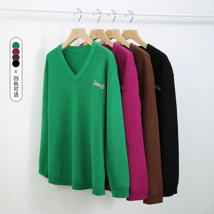 Slim show 2023 зима новая женская одежда больших размеров пухлые девушки ленивый стиль, скрывающий жир для похудения мягкий клейкий дышащий свитер с V-образным вырезом