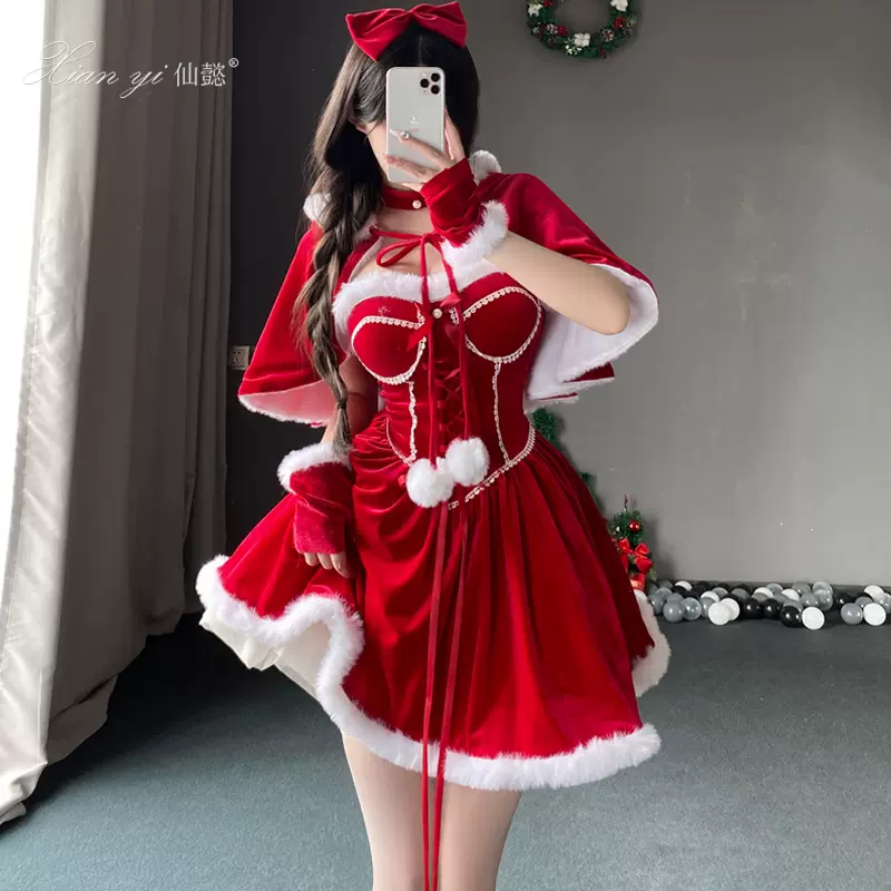 仙懿圣诞节服装带胸垫演出服可爱公主连衣裙礼服cosplay圣诞装S41