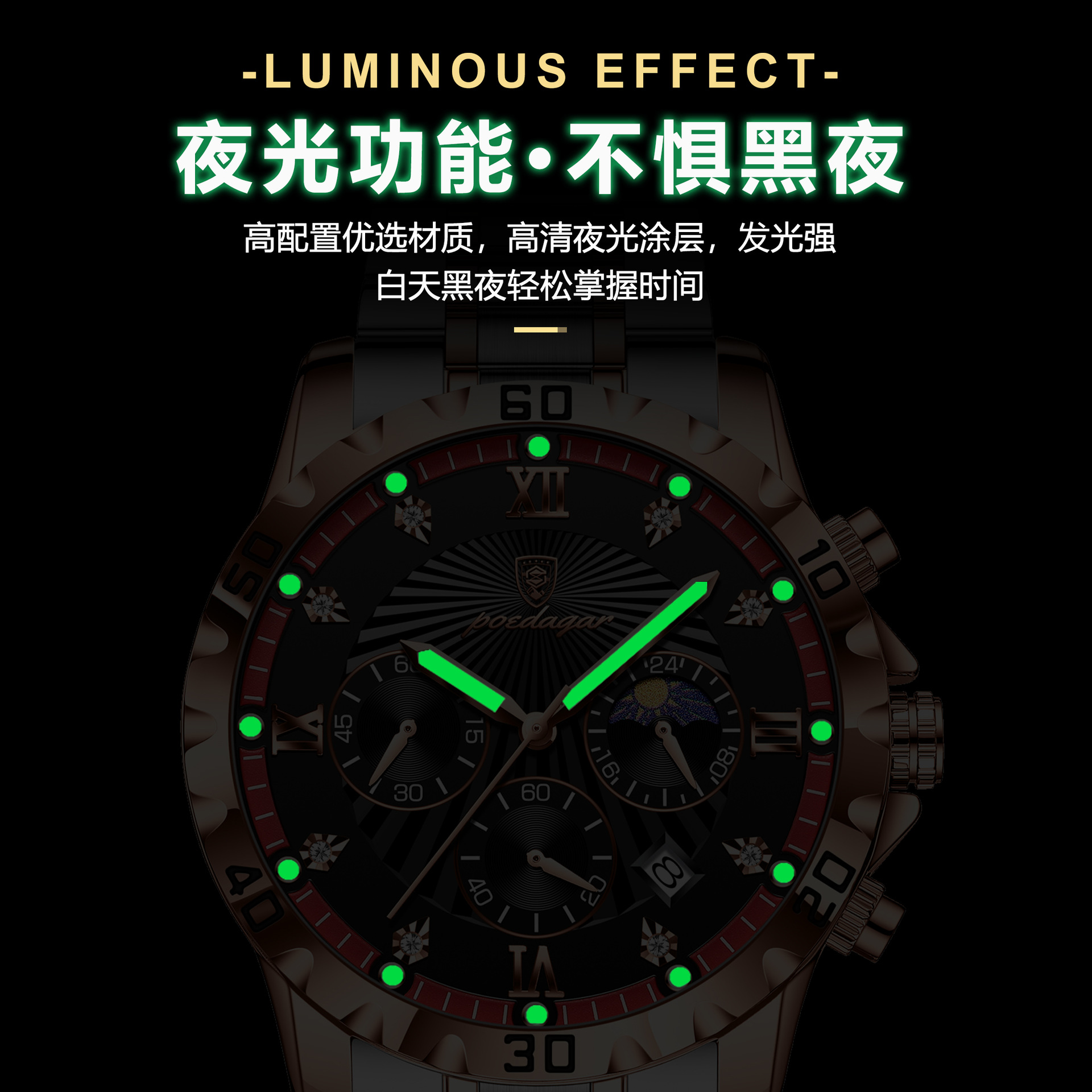 Marca suiza multifuncional reloj de cuarzo para hombre moda reloj luminoso para hombre en vivo comercio exterior estilo caliente entrega de una pieza