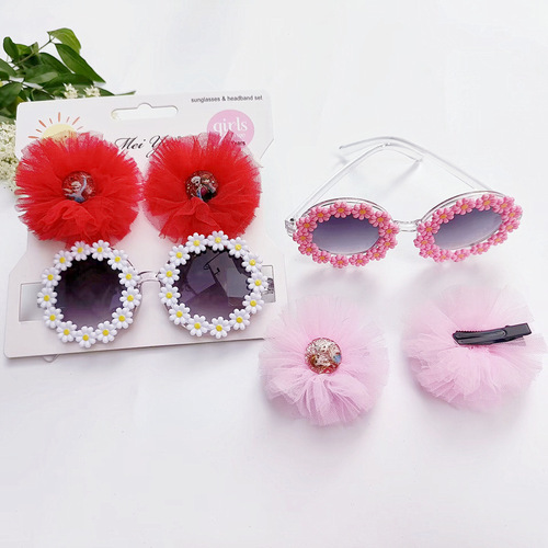 Children's hairpin glasses set European and American style girls' hair accessories hairpin sunflower sunglasses cute anti-UV 2 pieces