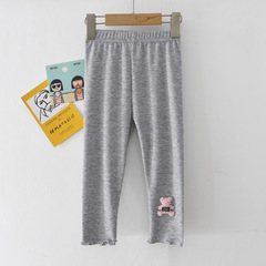Summer New Girl's Leggings with Mushroom Edge Children's 9/10-inch Pants Cute Bear Summer Elastic Children's Pants INS Cross-border Version