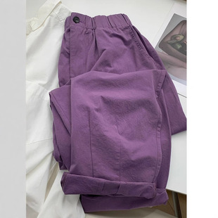 M * ther out! Original single factory goods ~ no leg type giant slim purple tooling pants high waist loose casual pants