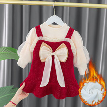 女寶寶冬季洋氣加絨連衣裙0嬰兒冬款韓版公主裙2女童周歲禮服代發