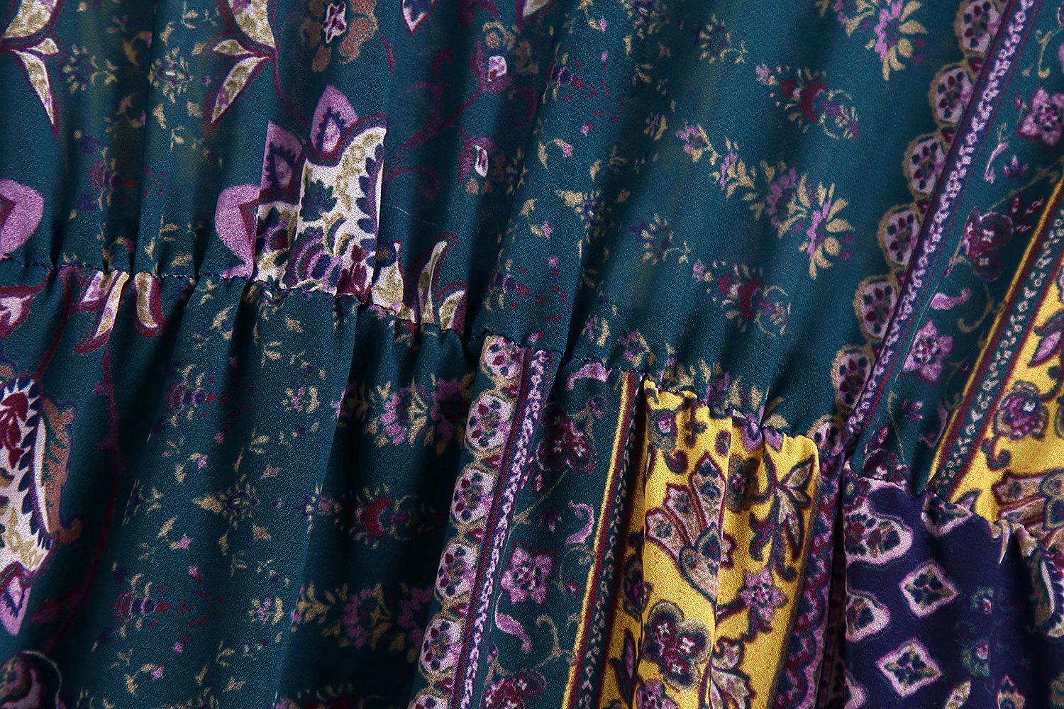 patchwork printed long-sleeved dress NSAM27841