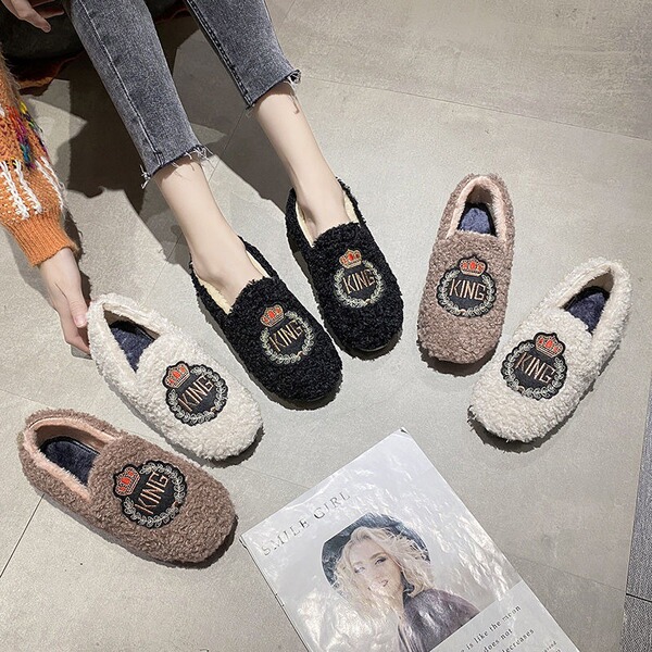 Winter new bean shoe hair hair shoe wears flat bottom plus velvet…