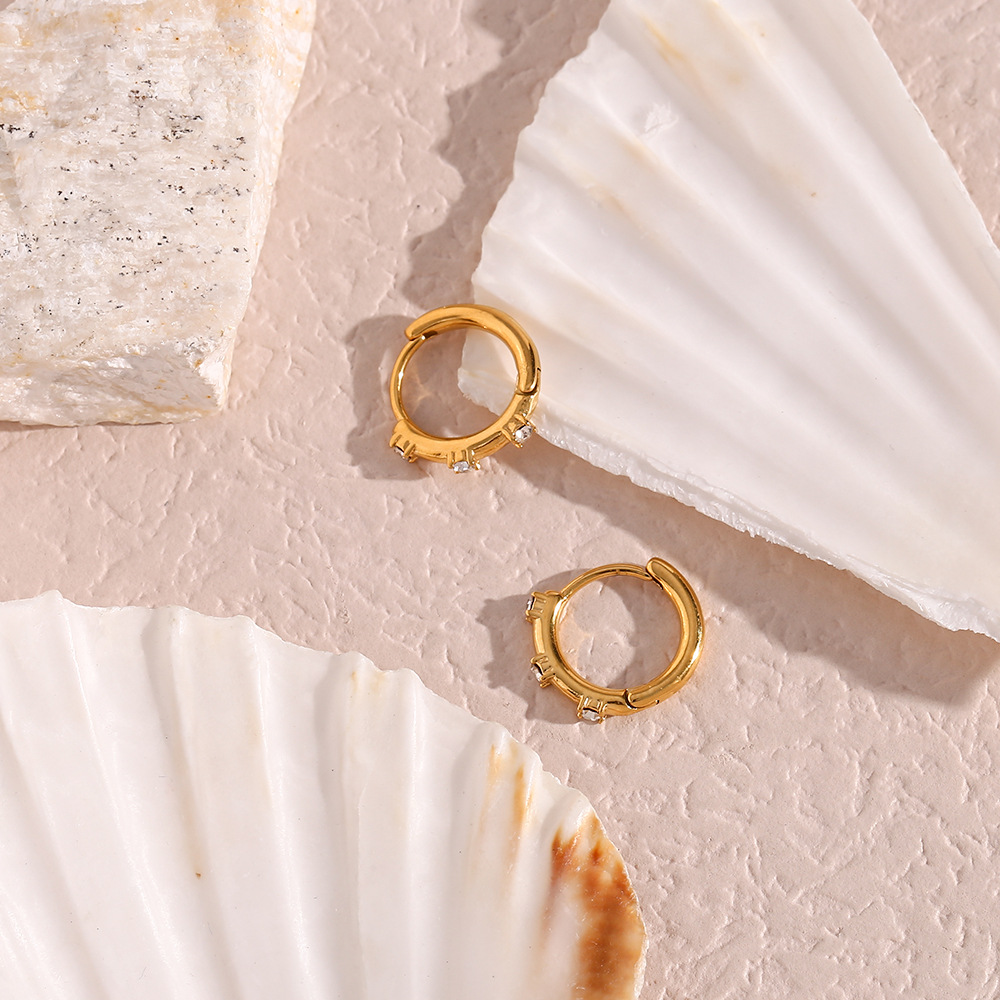 Fashion Round Stainless Steel Plating Inlay Zircon Hoop Earrings 1 Pair