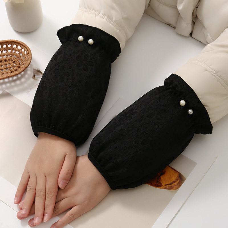 袖套女办公室冬季珍珠套袖羽绒服袖头短款学生防污厨房工作手袖|undefined