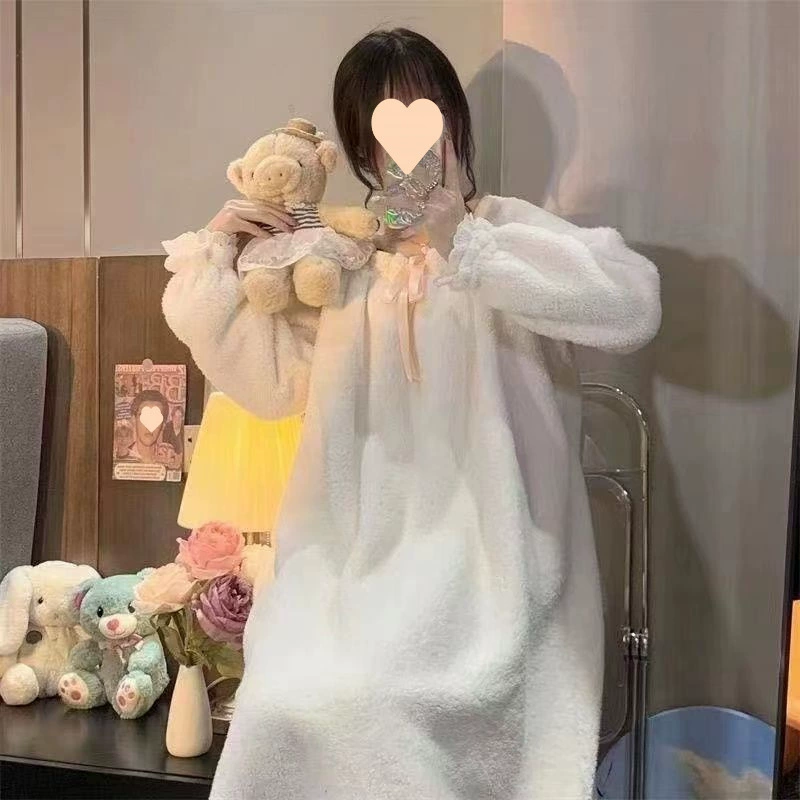 Тёплая пижама из кораллового бархата, зимняя милая длинная юбка, макси-длина, коллекция 2023
