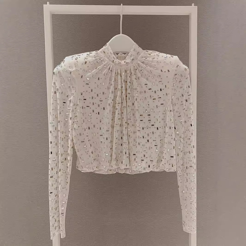 Celebrity Thousand Gold Heavy Industry Hot Drilling Pullover Sunscreen Shirt Thin Long Sleeve Chiffon Top Women's Unique Chic Summer Shirt