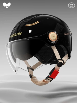 Yinglan Helmet Electric Vehicle Women's Motosiklet kaskı (dəbilqə) - 3c-yao-shi-black-internal-and-external-double-mirrors-new-national-standard-class-a-one-size-fits-all