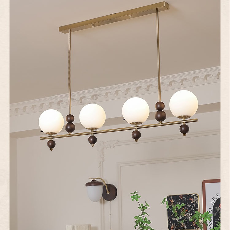 法式中古餐廳吊燈美式復古實木胡桃木長條魔豆餐桌吧檯長條餐吊燈