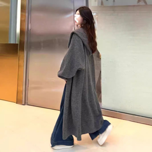 KANING Loose Hooded Long Knit Cardigan for Women 2025 Autumn Women's Knee-Length Sweater Coat for Women