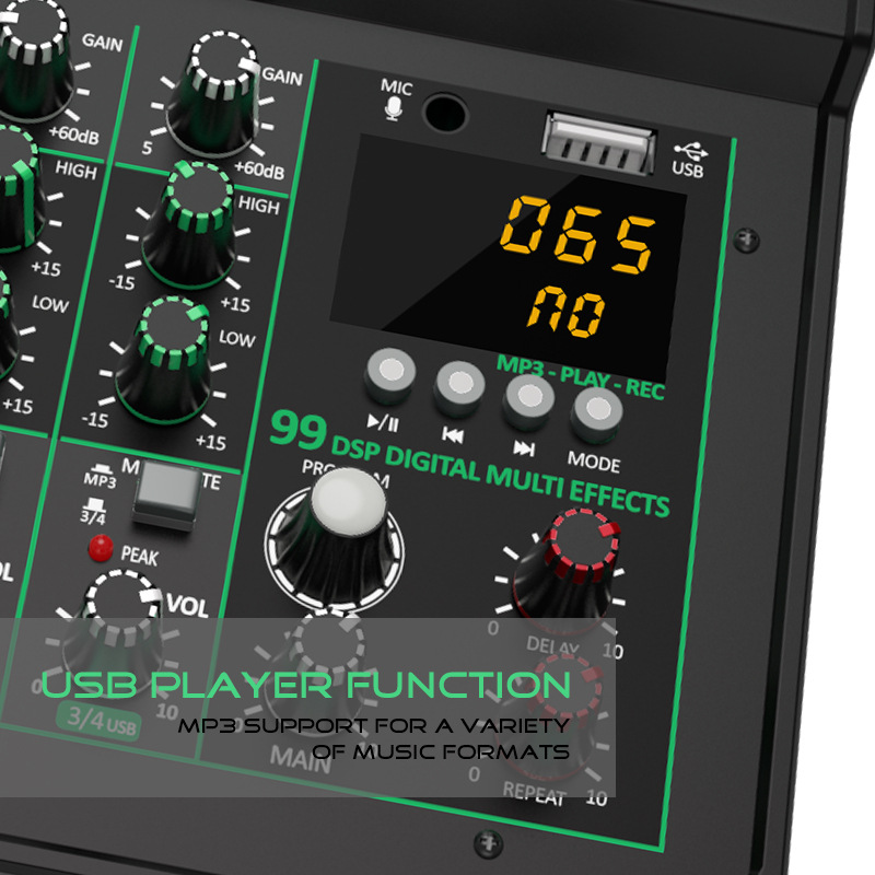 (2개) 전문 믹서 쿼드 컴퓨터 녹음 99DSP 라이브 홈 스테이지 USB DJ믹서