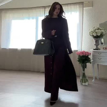 2025秋欧美亚马逊跨境外贸新款女装气质通勤时尚深红色修身三件套