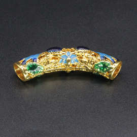 古风景泰蓝滴油烧蓝珐琅彩DIY饰品管套合金配件弯管004