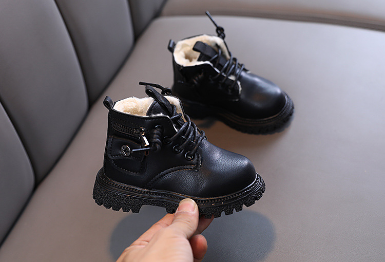 Nuove scarpe invernali da bambina in cotone felpato e ispessito, stivali Martin da ragazzo, taglio basso morbido in stile britannico_voghion.com