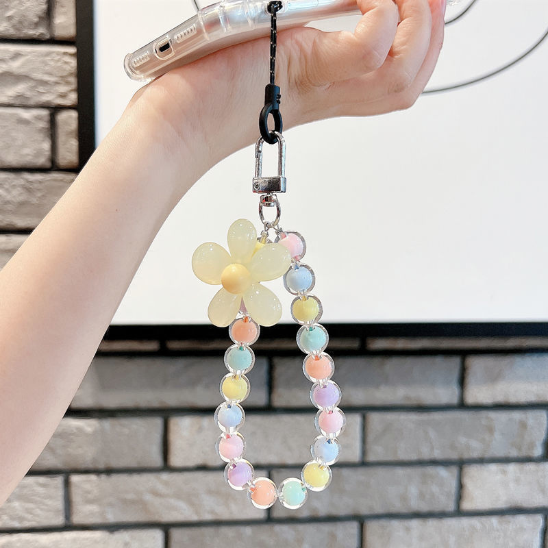 Pequeña Flor de cuentas fresca pulsera DIY cuerda universal del auricular bolsa teléfono caso color caramelo cadena portátil Accesorios