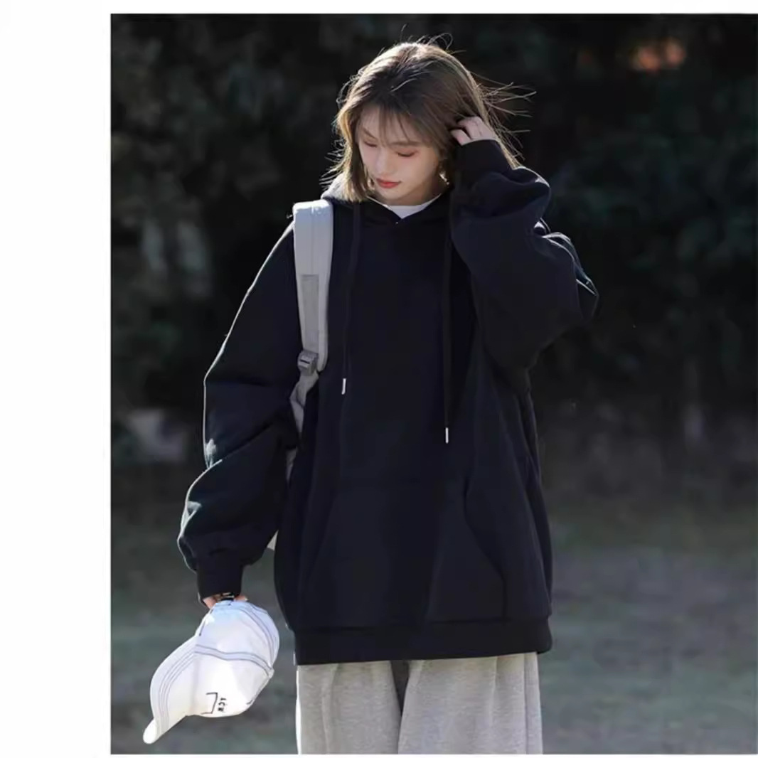 300g Heavyweight Black Hoodie, Trendy Japanese Style High Street Pullover Retro Hooded Roora Couple Outerwear Spring