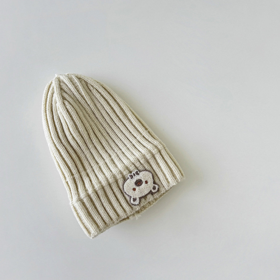 Gorro de bebé unisex Gorro de lana de punto para niños con cáscara de melón y oso lindo_voghion.com