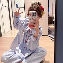 【现货】可爱HelloKitty睡衣女春秋新款花边长袖长裤家居服两件套