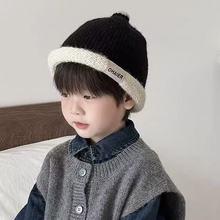 秋冬宝宝卷边瓜皮帽男童帽子针织保暖奶嘴女童儿童洋气毛线帽头帽