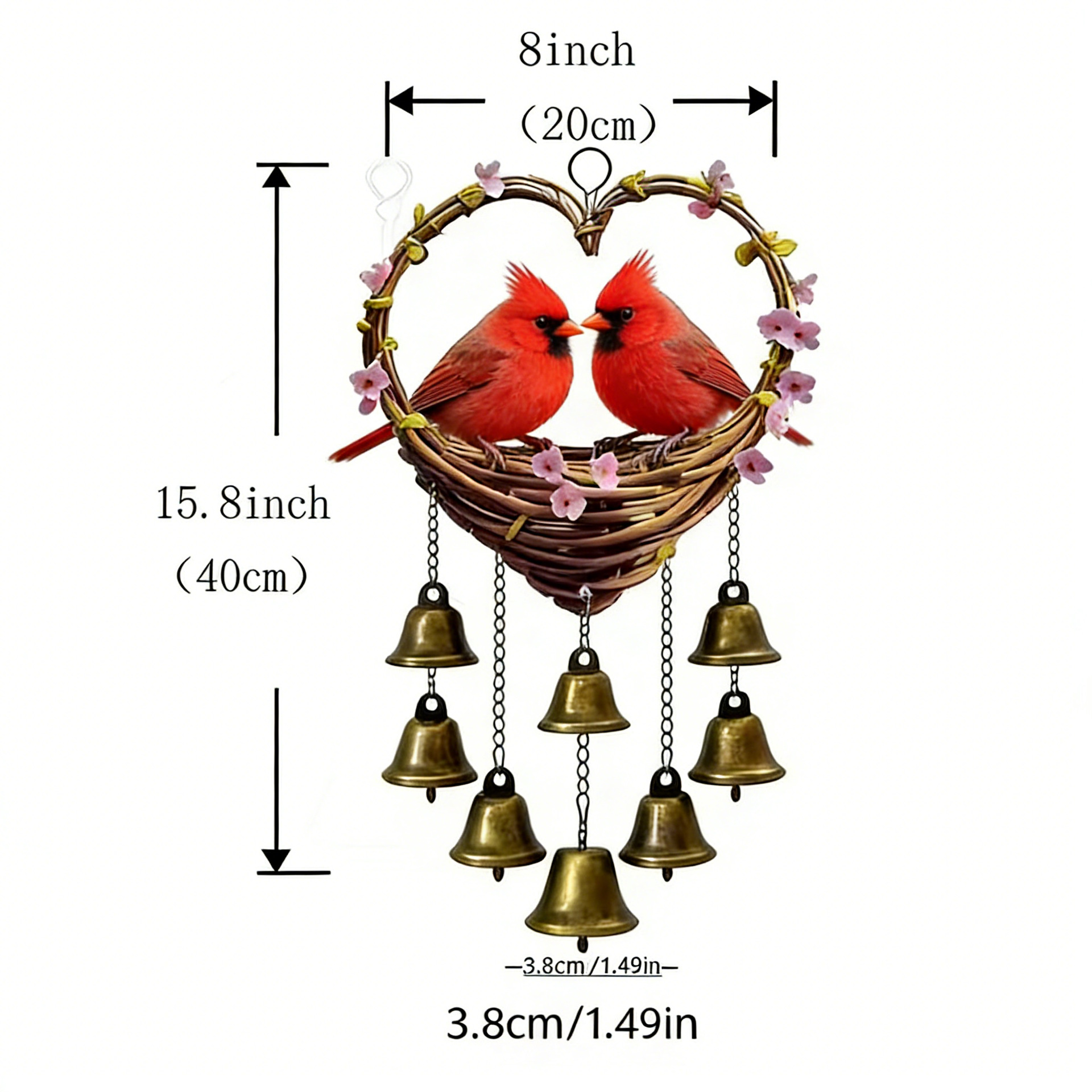 Colgante acrílico 2d plano amor colgante campana de viento con mariposa decoración cadena, adecuado para el hogar y el jardín