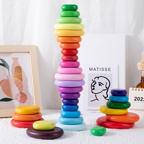 Manufacturer's Children's Colorful Pebble Rainbow Blocks Arch Bridge Little People Stacking Fun Training Baby Hand-Eye Coordination Wooden