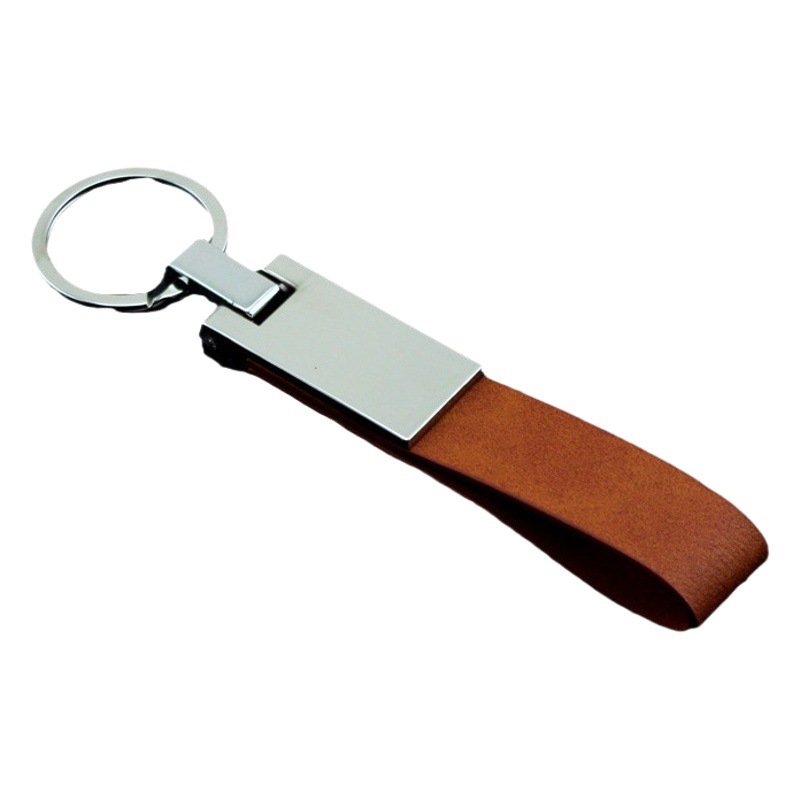 Wholesale high-grade metal leather men's car keychain diy fashion pendant laser logo creative gift