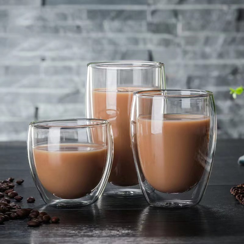 透明ガラス二重カップ家庭用ハンドル付きガラスミルクティーコーヒー水カップ家庭用断熱カップ|undefined