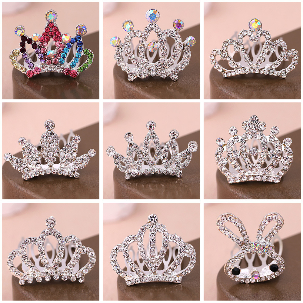 Little Crown Children girls rhinestone hair comb Crown Cute little girl hairpin baby hair accessories birthday show