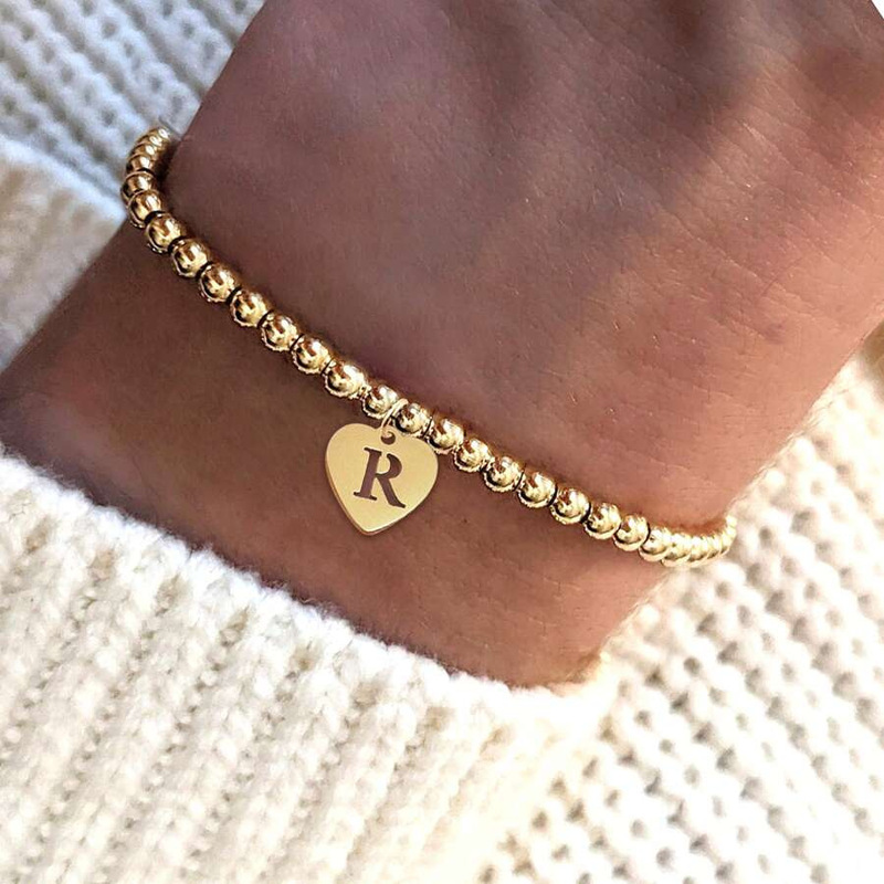 Amazon Cross-Border Fashion 26 Initials Gold Beaded Bracelet Anniversary Gift Bracelet for Your Lover Amazon Cross-Border Fashion 26 Initials Gold Beaded Bracelet Anniversary Gift Bracelet for Your Lover
