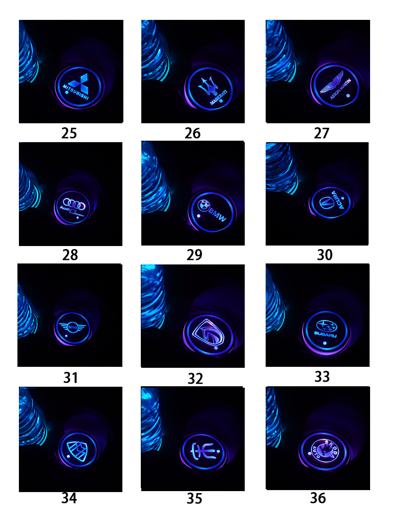 Car Luminous Water Cup Mat USB Charging Seven-Color Led Non-Slip Cup Mat Car Accessories Car Interior Atmosphere Light