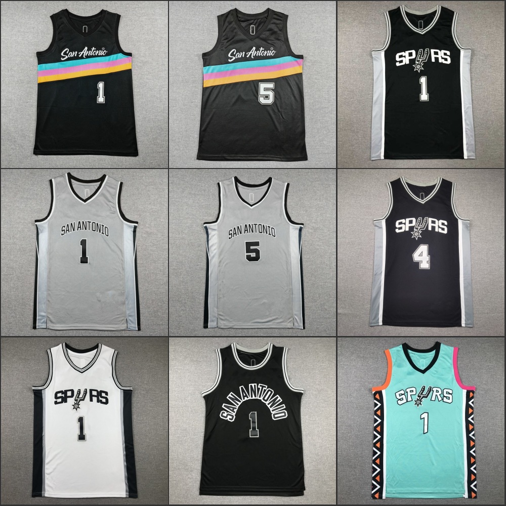 Camisetas y chalecos de baloncesto bordados de los Spurs al por mayor1 #   Wembanyama Wembanyama 4 #   5 # image 2