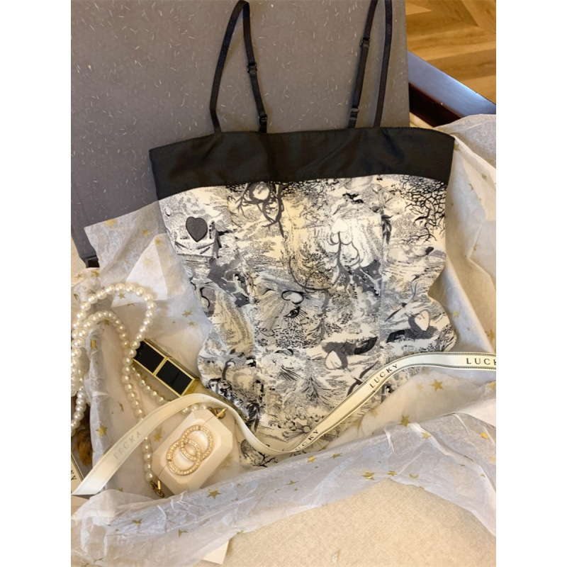 新しい中国風のレトロな水墨画キャミソール女性の夏の純粋な欲望甘いホットガール不規則なショートチューブトップ|undefined