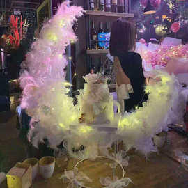 网红小红书羽毛珍珠纱花大号月亮船蛋糕装饰女神同款生日蛋糕摆件