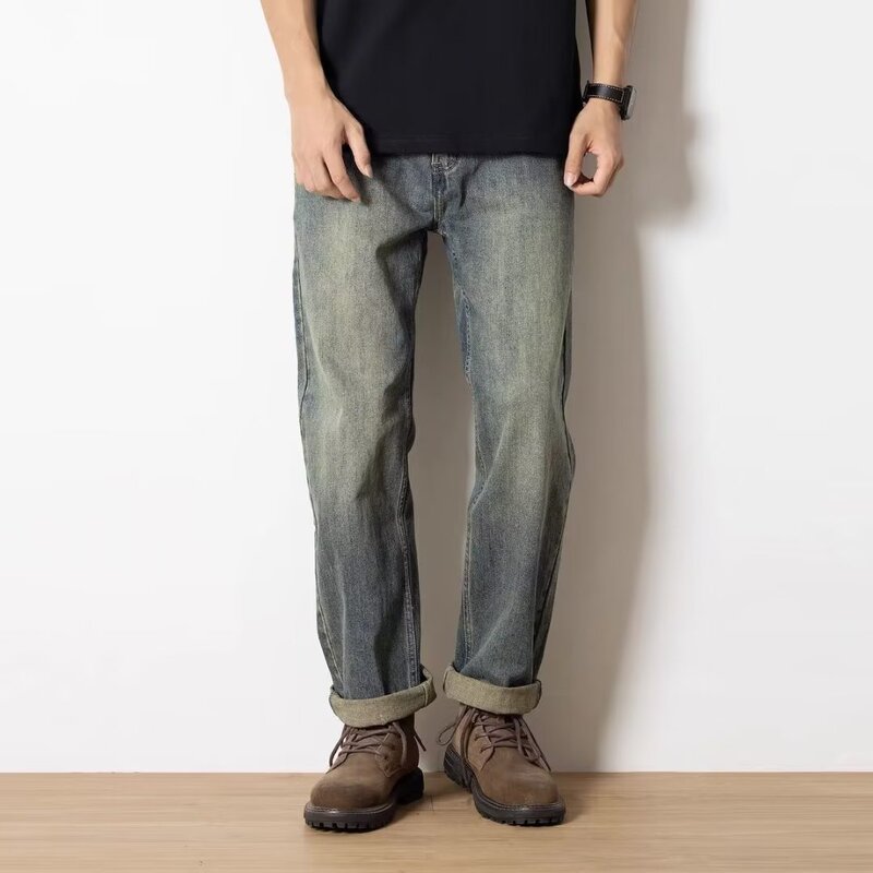 Vintage Casual Jeans Men's Fashionable American Style Straight Loose Martin Boots Pants with Trousers for Spring and Autumn