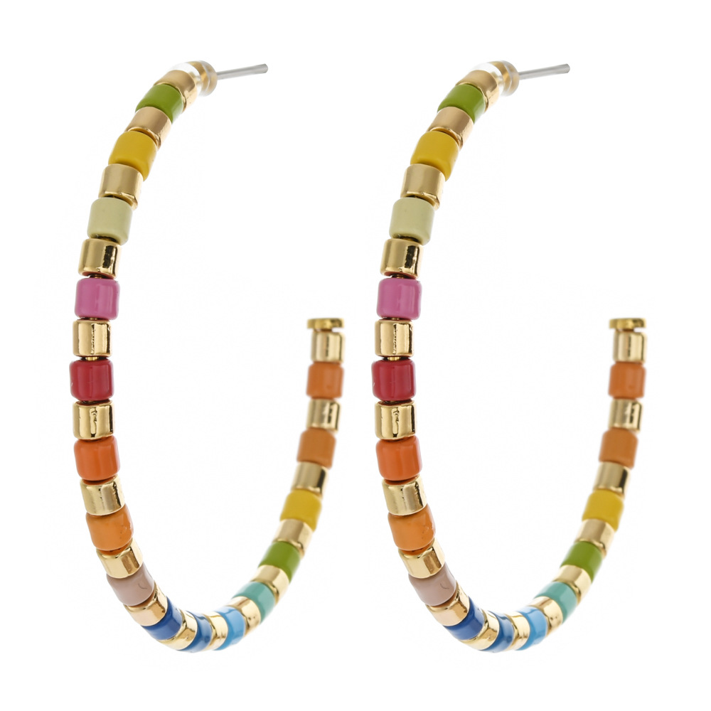 15g Weight Alloy Ear Needle Material 1 Pair Vintage Style Classic Style C Shape Geometric Beaded Enamel Alloy Ear Studs
