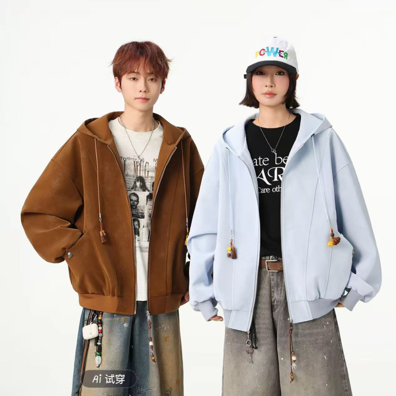 Trendy Tiktok Hit: New Spring Matte Pu Leather Jacket for Men and Women with Retro Pendant Design, Loose Fit for Couples