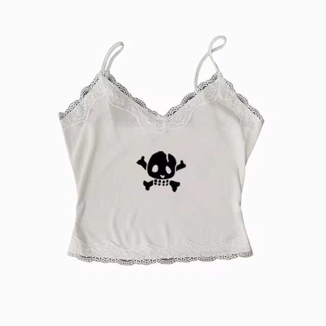 Foreign Trade Summer New Skull Printing Navel Camisole Fashion Sexy Sweet Cool Sling Camisole Top