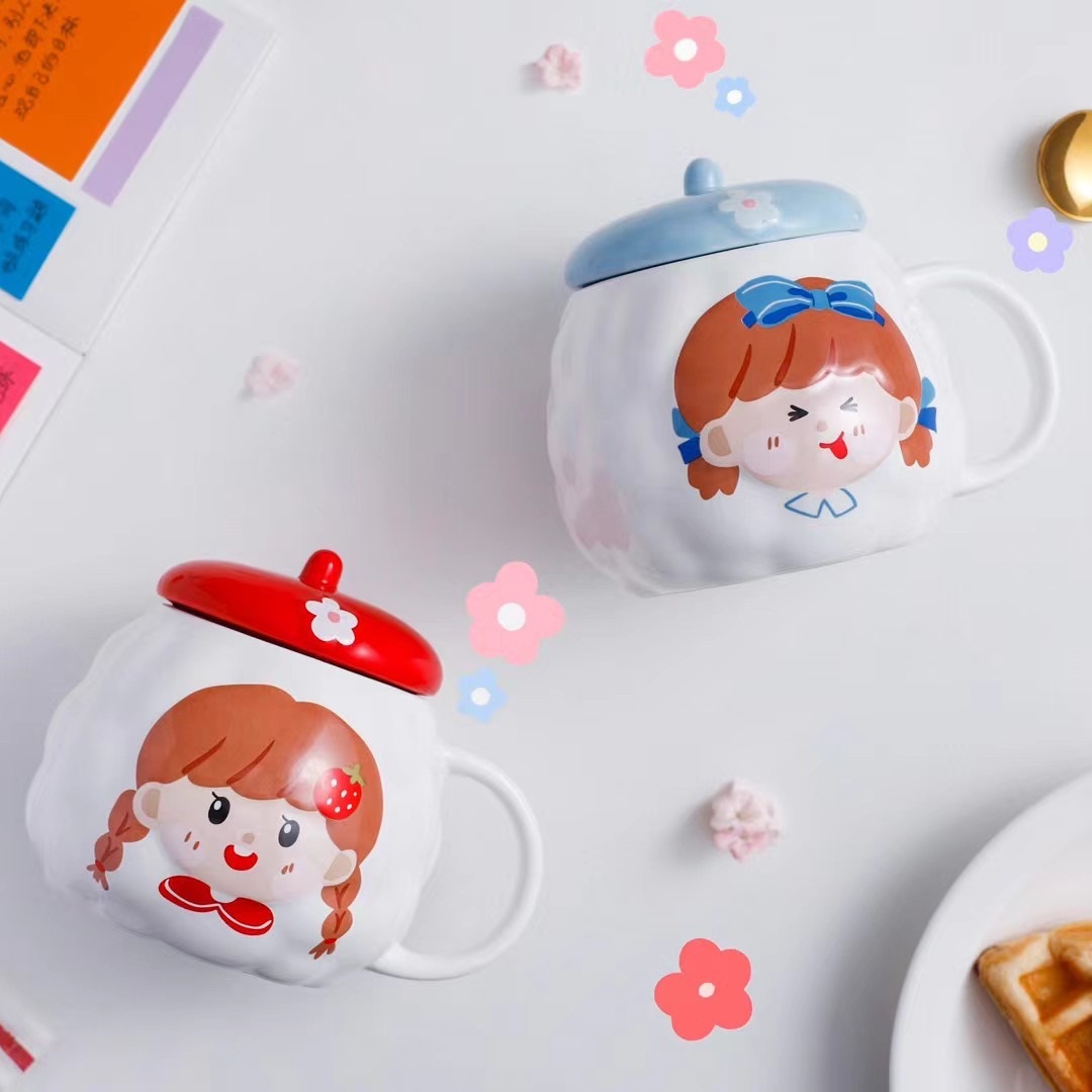 Personalidad creativa estilo japonés Cerezo chica corazón Taza de cerámica con tapa Oficina