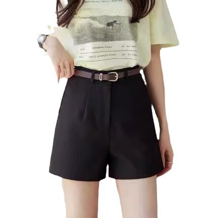 Black shorts for women's spring and autumn hit 2024 new style, small, high-waist, slimming casual pants, wide-leg pants, suit pants
