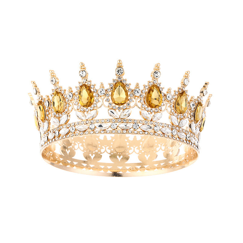Corona grande de aleación barroca retro con incrustaciones de cristal redondas, estilo reina, para ceremonia de mayoría de edad, tocado de princesa o novia