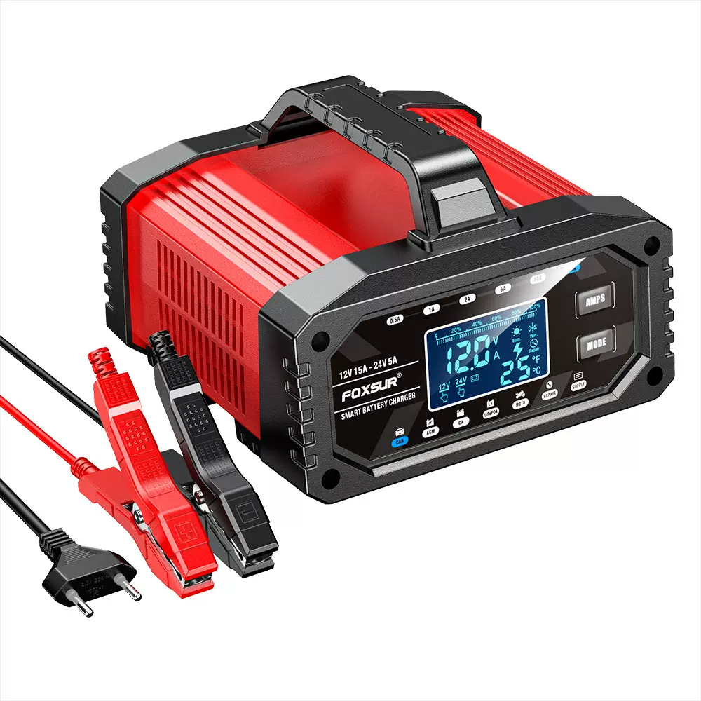 12V24V手提款 0.5A-15A电流可调便携式摩托车汽车充电器 欧规英规