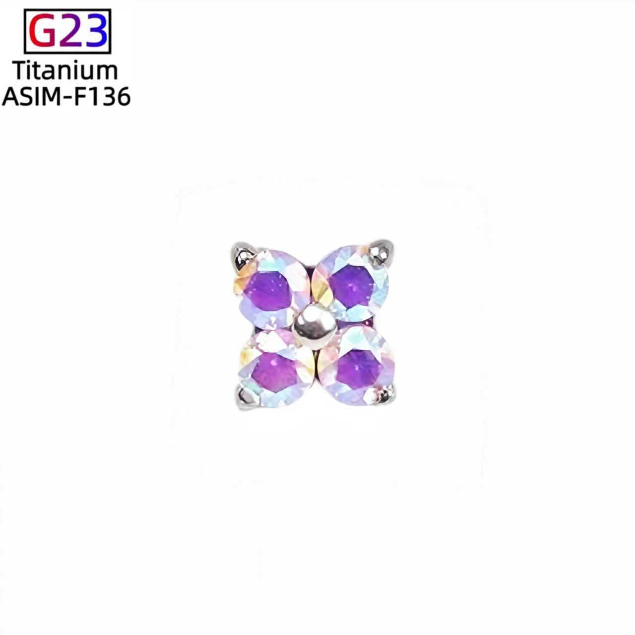 F136 Titanium Four-Leaf Clover Earrings - Finely Carved Flower Earrings, G23 Titanium Alloy Piercing Jewelry for Cartilage Lip Nails Cochlear Nails detail image 13