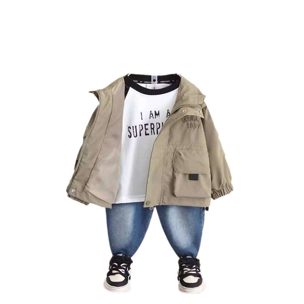 6256 Chaqueta para niños Chaqueta cortavientos de primavera y otoño para niños de moda de otoño 2025 nuevos tops con capucha para niños