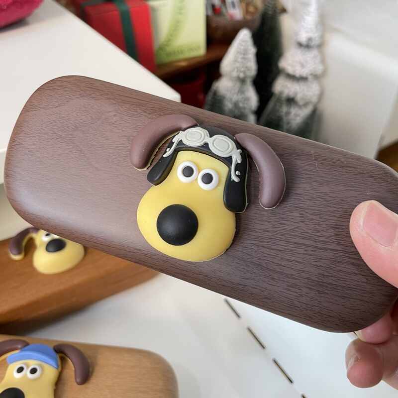 Creative cartoon ins dog repair wood grain glasses box myopia retro simple DIY storage box sunglasses box BH018